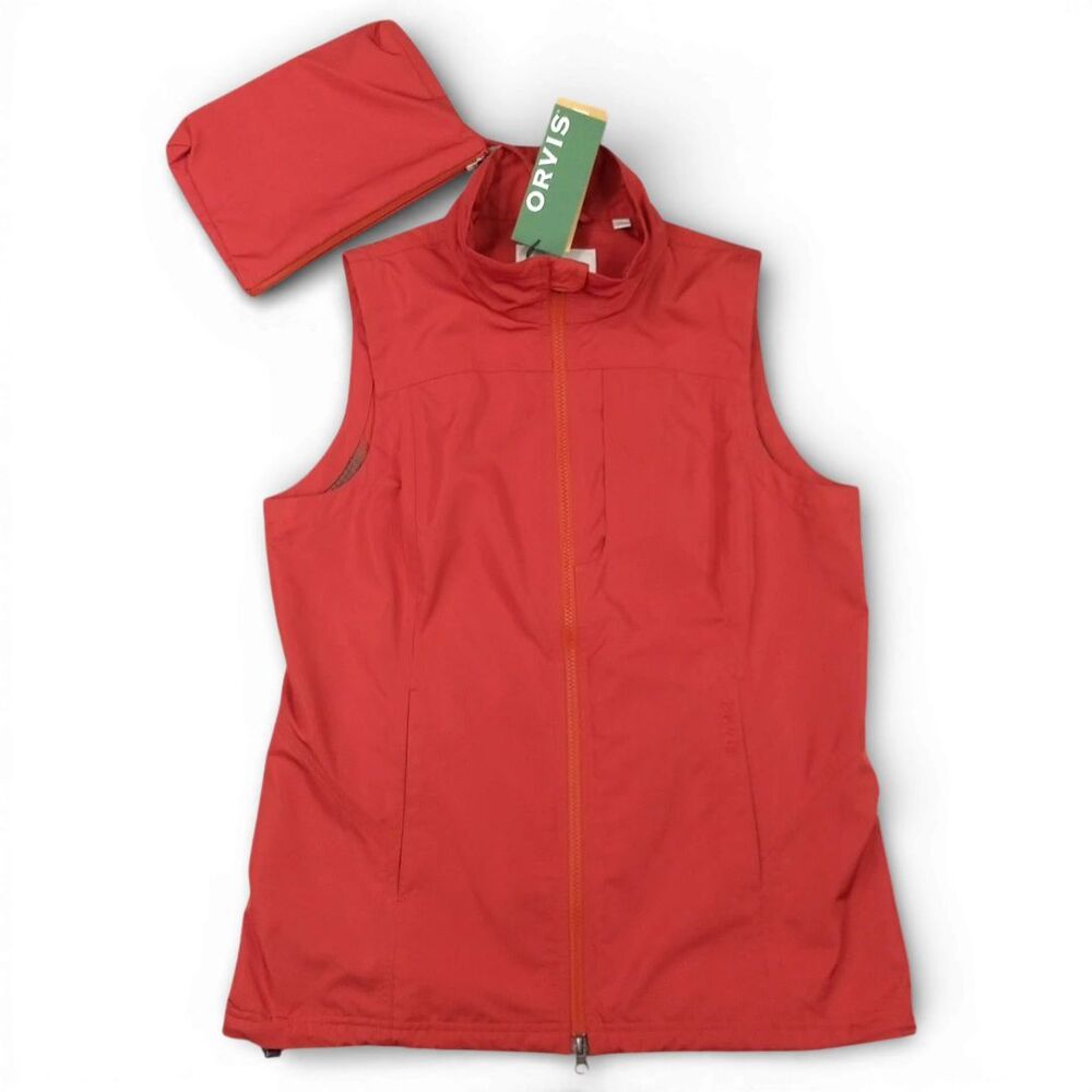 Orvis Mens Pack and Go Travel Vest sz S Spice Full Zip Windproof Waterproof NWT